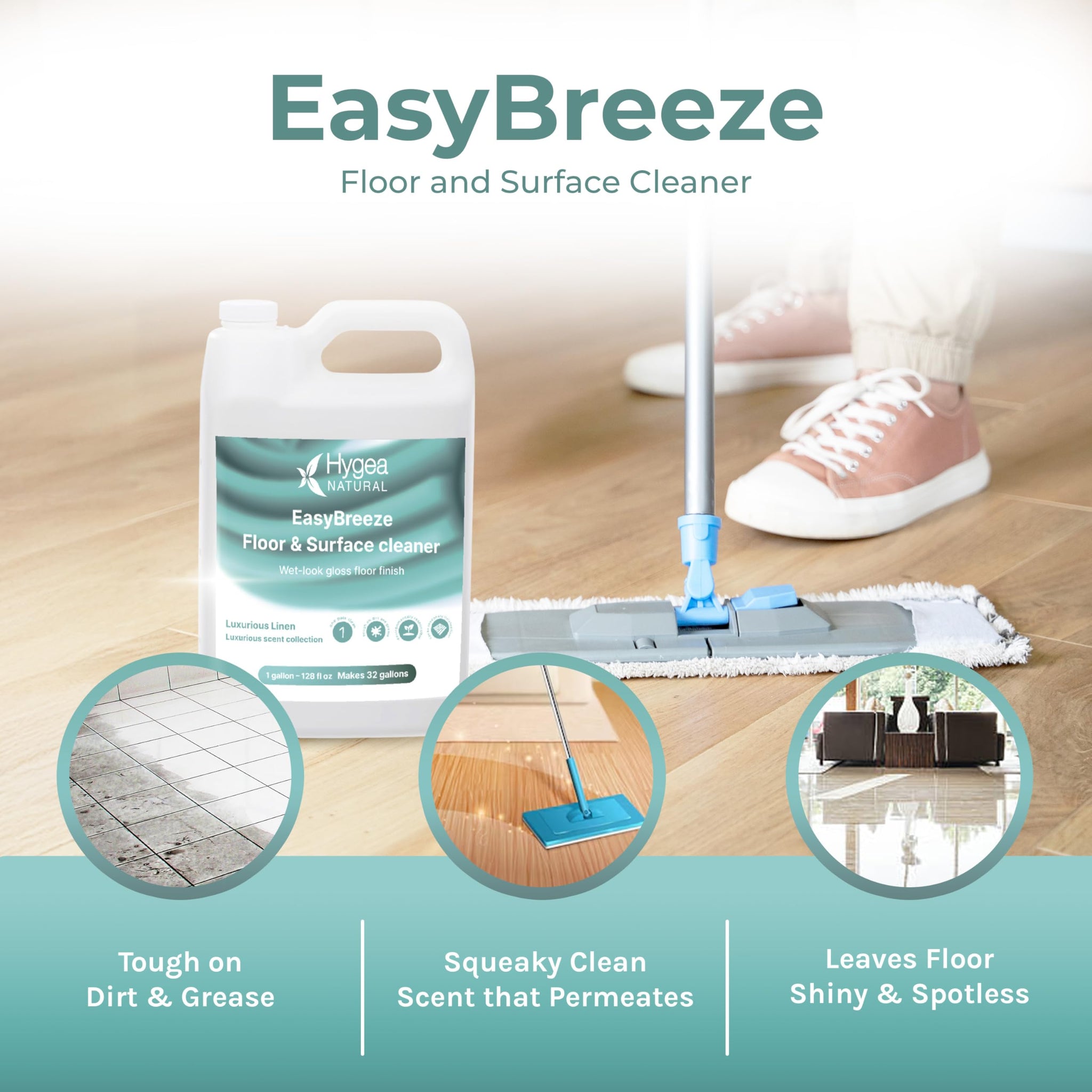 Hygea Natural EasyBreeze pH Neutral All-Purpose Surface Cleaner - Freshly Scented Floor Cleaner with Wet-Look Gloss Finish - Tough on Dirt & Grease