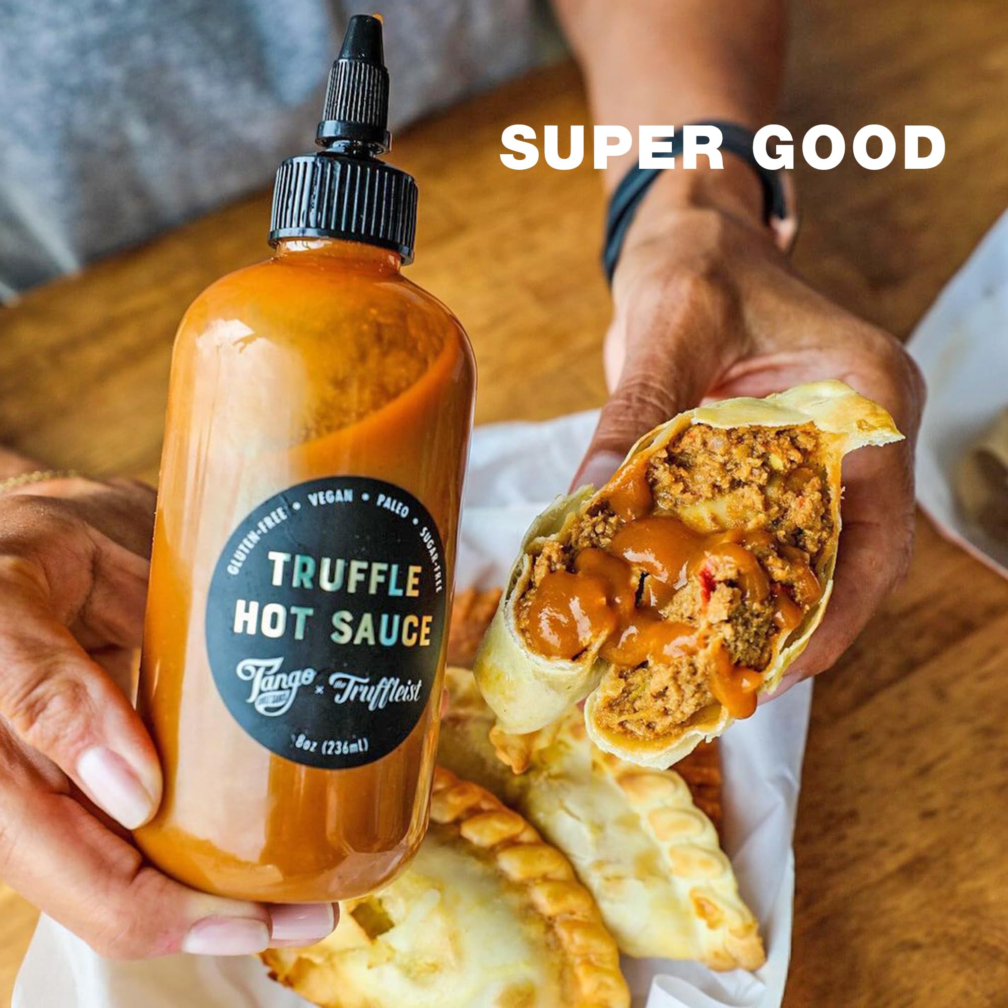 Truffle Tango - Gourmet Black Truffle Hot Sauce - Carrot-Based, Healthy & Clean - Vegan, Gluten-Free - 8 oz Squeeze Bottle