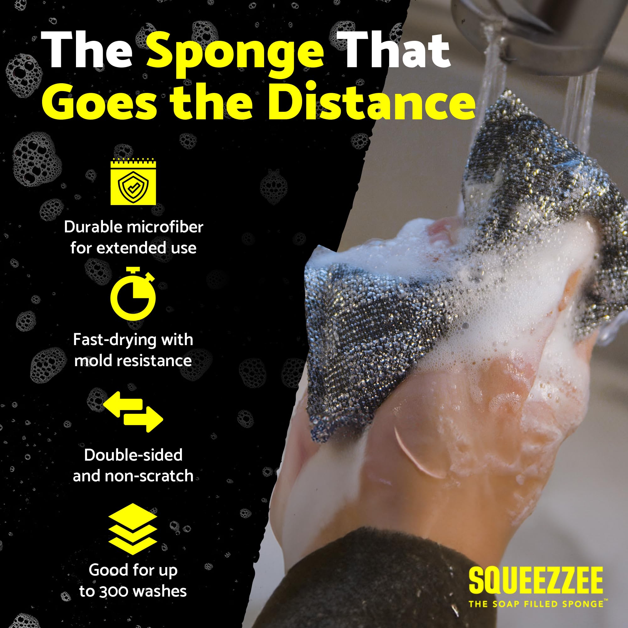 Squeezzee Soap Filled Scrubber Sponges - Non Scratch Scrubbing Sponge with Built-In Dishwashing Liquid Dish Soap - Double Sided Kitchen & Household