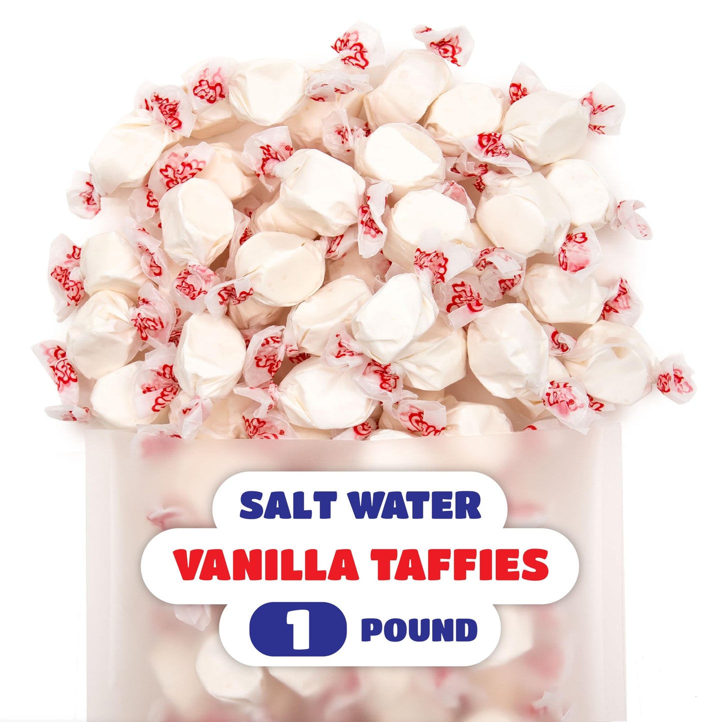 Salt Water Taffy Candy - 1 Pound Bag - Chewy Candy - Old Fashioned Vanilla Taffy Individually Wrapped - Soft and Creamy Treat for Buffets, Party