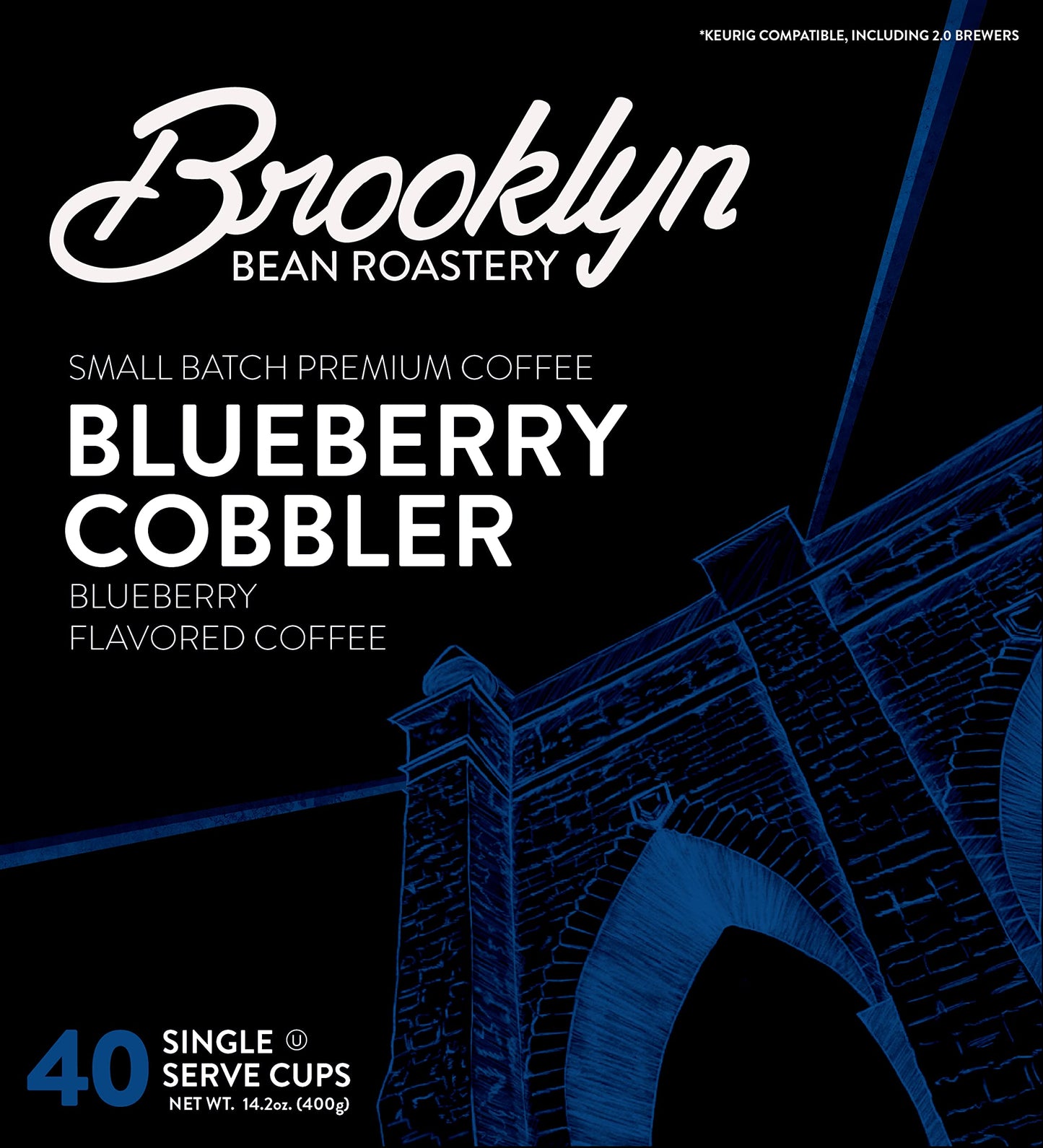 Brooklyn Beans Blueberry Cobbler Coffee Pods, Flavored Gourmet Pack, 40 Count - Compatible with Keurig 2.0 K Cup Brewers - Premium Quality, Rich