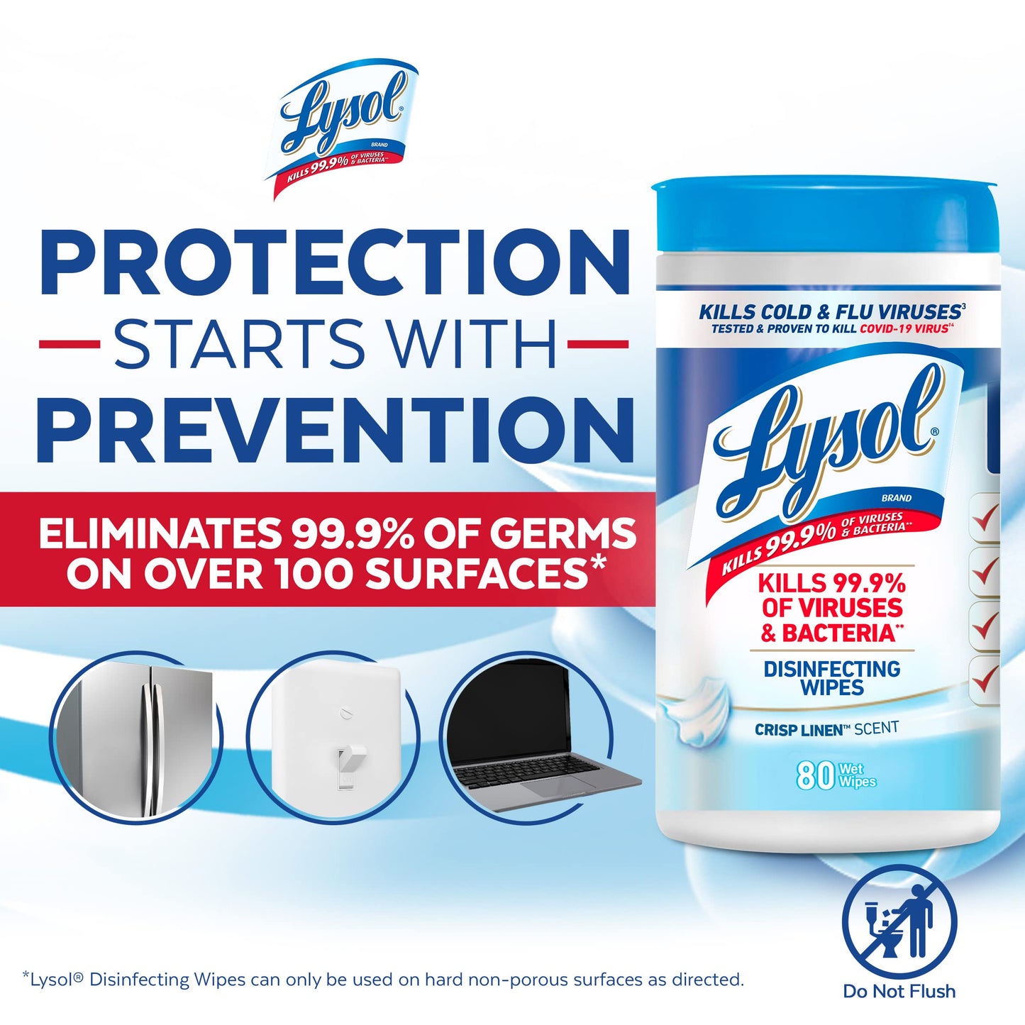 Lysol Disinfectant Wipes, Dorm Room Essentials, Multi-Surface Antibacterial Cleaning Wipes, For Disinfecting and Cleaning, Crisp Linen, 80 Count
