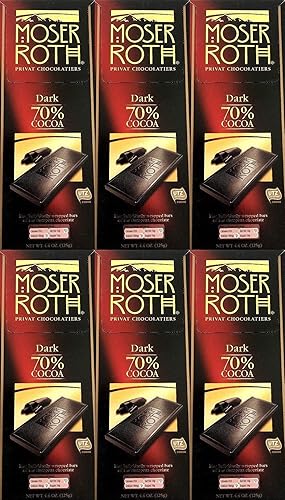 Boxed 6 Pack ~ 70% Cocoa Dark Chocolate ~ Moser Roth Fine German Chocolate Bar (s) ~ With Bonus Sample!