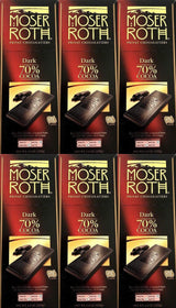 Boxed 6 Pack ~ 70% Cocoa Dark Chocolate ~ Moser Roth Fine German Chocolate Bar (s) ~ With Bonus Sample!