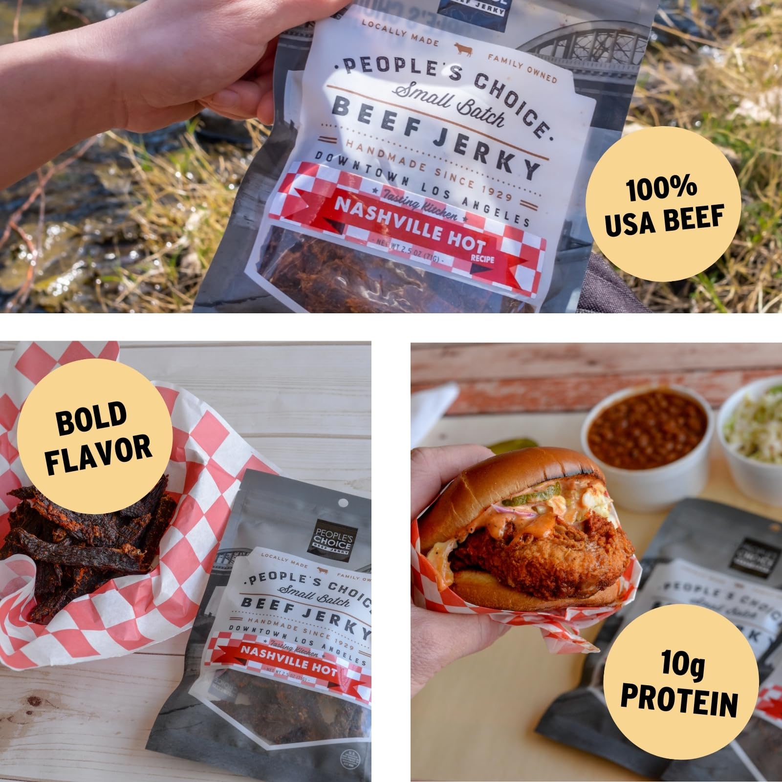 People’s Choice Beef Jerky - Tasting Kitchen - Nashville Hot - Super Spicy - 10g Protein - Made in USA - 1 Pound (16 oz) Bag
