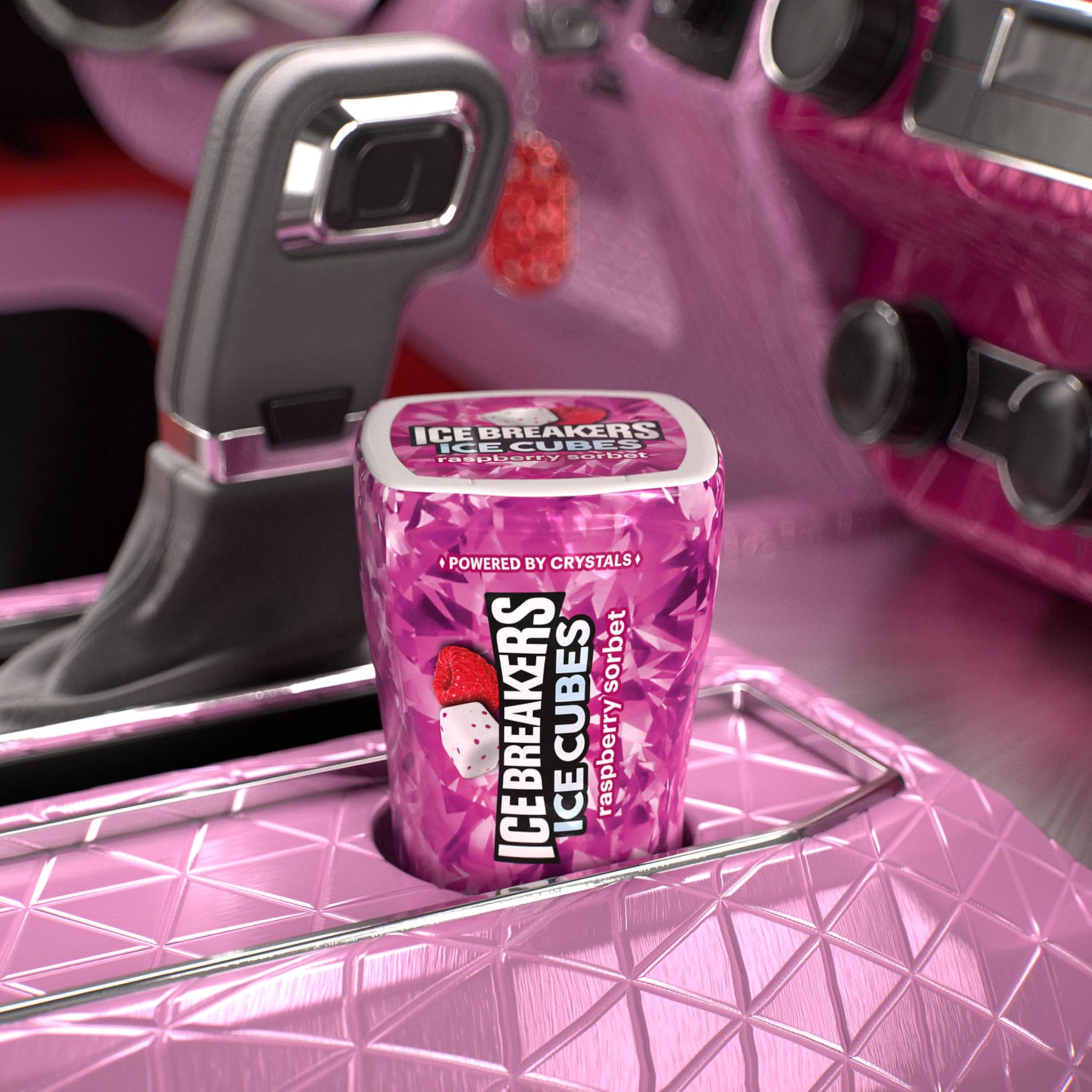 ICE BREAKERS Ice Cubes Raspberry Sorbet Flavored Sugar Free Chewing Gum Bottles, 3.24 oz (6 Count, 40 Pieces)