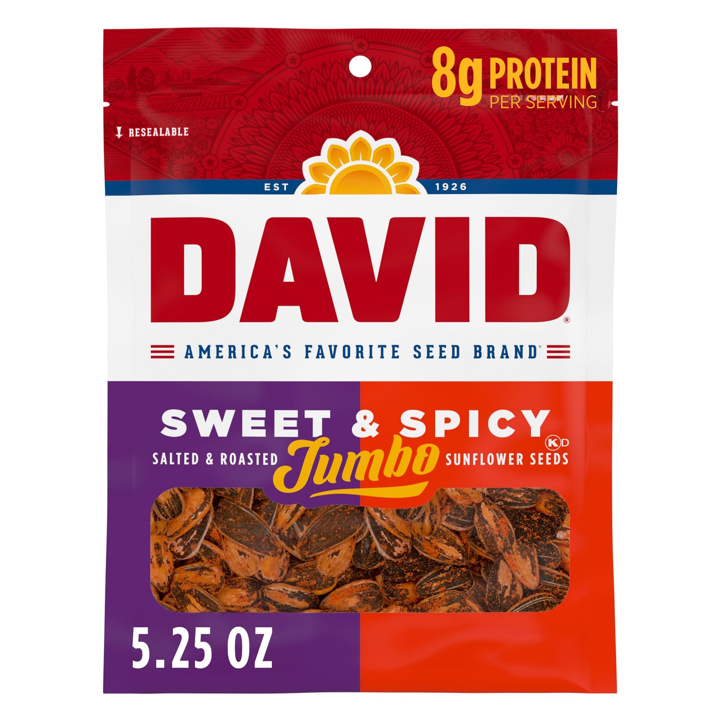 DAVID Jumbo Sunflower Seeds, Sweet and Spicy Flavor, 5.25 oz.