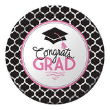 Creative Converting 18 Count Sturdy Style Paper Dinner Plates, 8.75", Glamorous Grad, Black/White/Pink