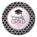 Creative Converting 18 Count Sturdy Style Paper Dinner Plates, 8.75", Glamorous Grad, Black/White/Pink