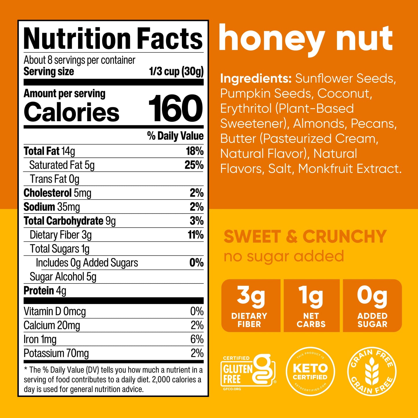 NuTrail Nut Granola Cereal, Honey Nut, No Sugar Added, Keto, Low Carb, Gluten Free, Grain Free, Healthy Breakfast 8 oz. 1 Count