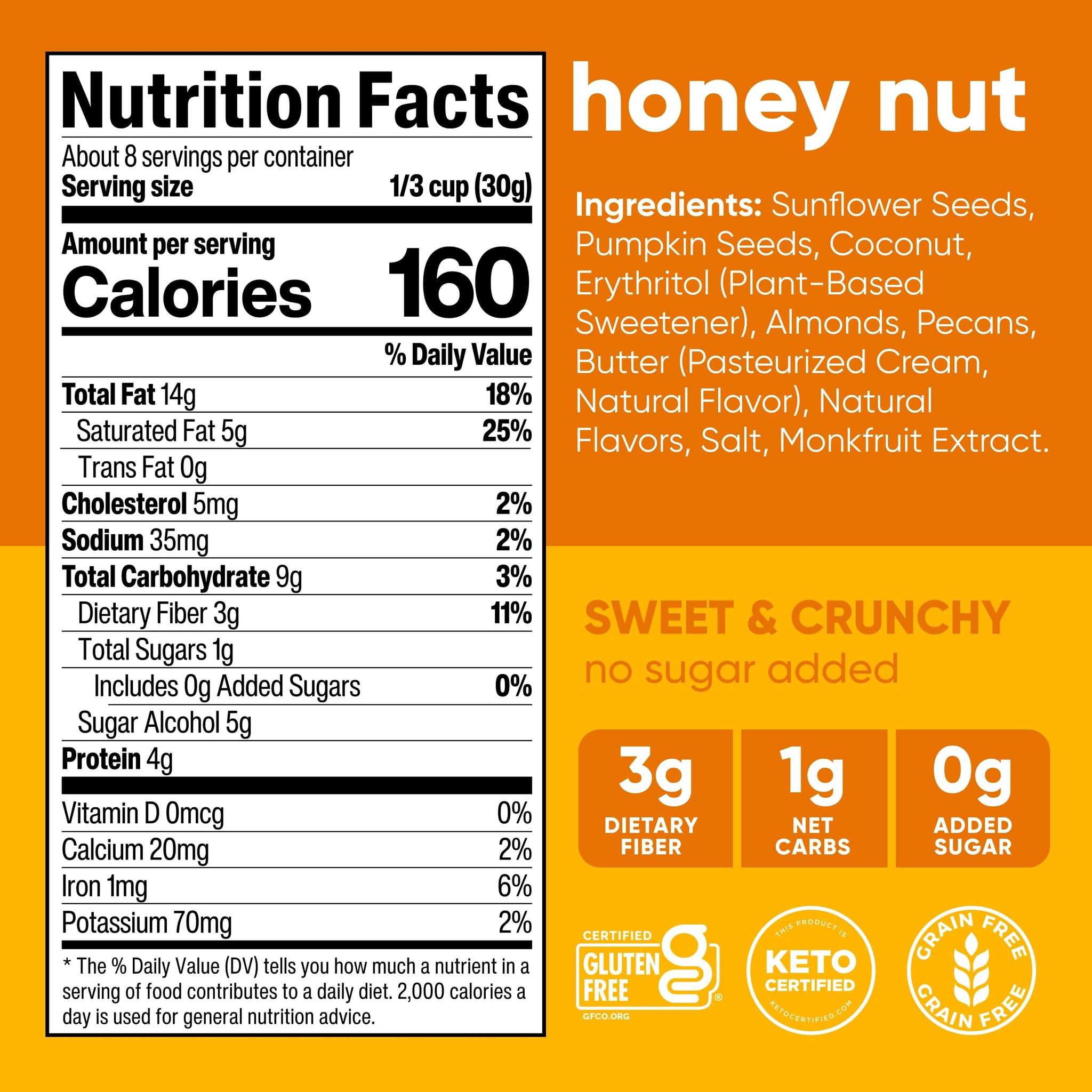 NuTrail Nut Granola Cereal, Honey Nut, No Sugar Added, Keto, Low Carb, Gluten Free, Grain Free, Healthy Breakfast 8 oz. 6 Count