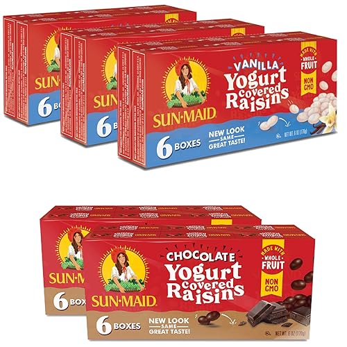 Sun-Maid • Yogurt Raisins Variety Pack (Pack Of 30), Vanilla (Pack Of 18), Chocolate (Pack Of 12), Dried Fruit, Non-GMO, Healthy Lunch Box Snack