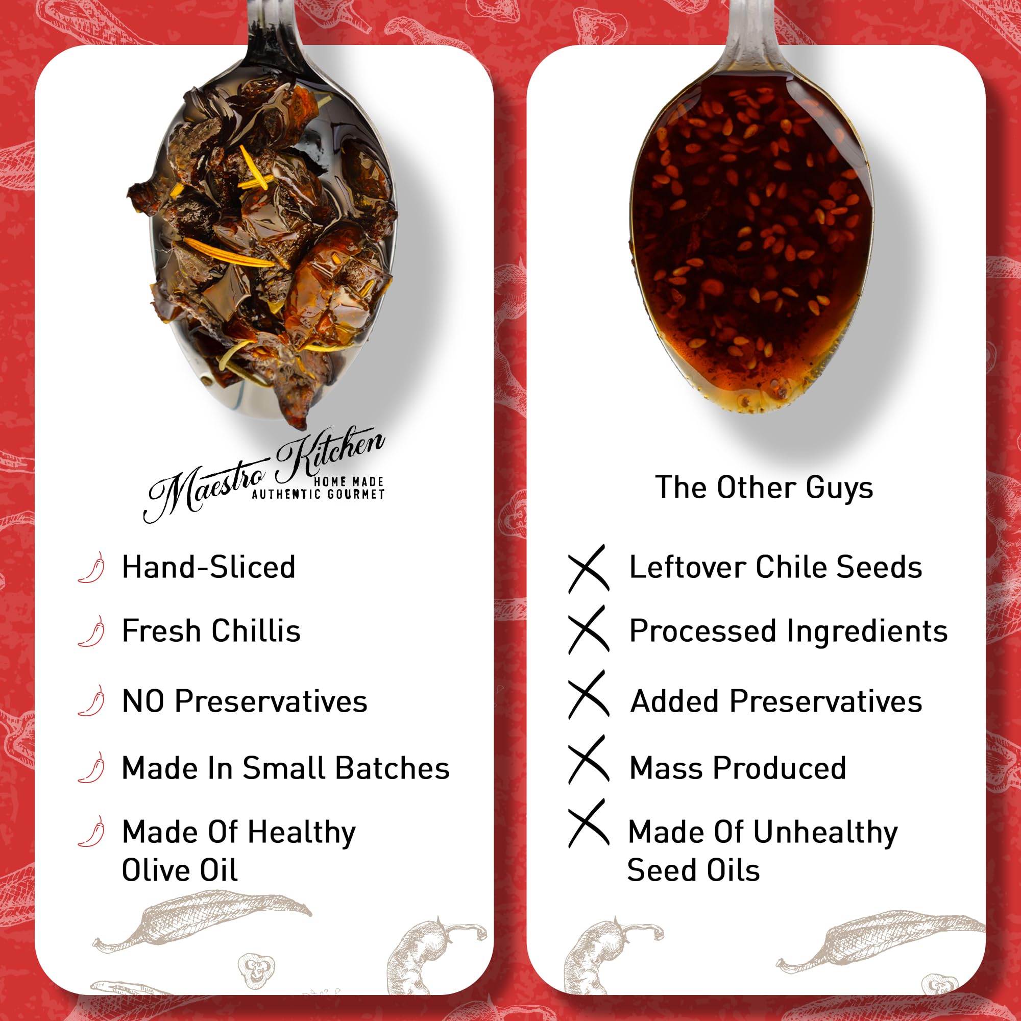 Maestro Kitchen Spicy Serrano Pepper Chile Crunch - Mexican Chili Crisp in Olive Oil 6oz - All Natural Chili Oil Hot Sauce w/ 100% Olive Oil, Garlic