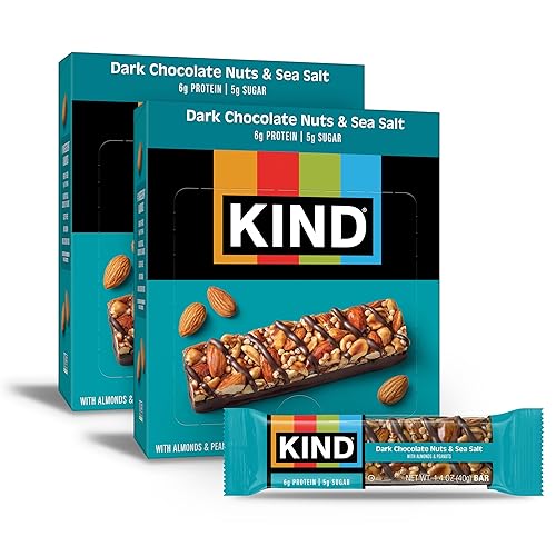KIND Healthy Snacks Bars, Dark Chocolate Nuts & Sea Salt, Gluten Free, Low Sugar, High Fiber Snacks, 6g Protein, 24 Count
