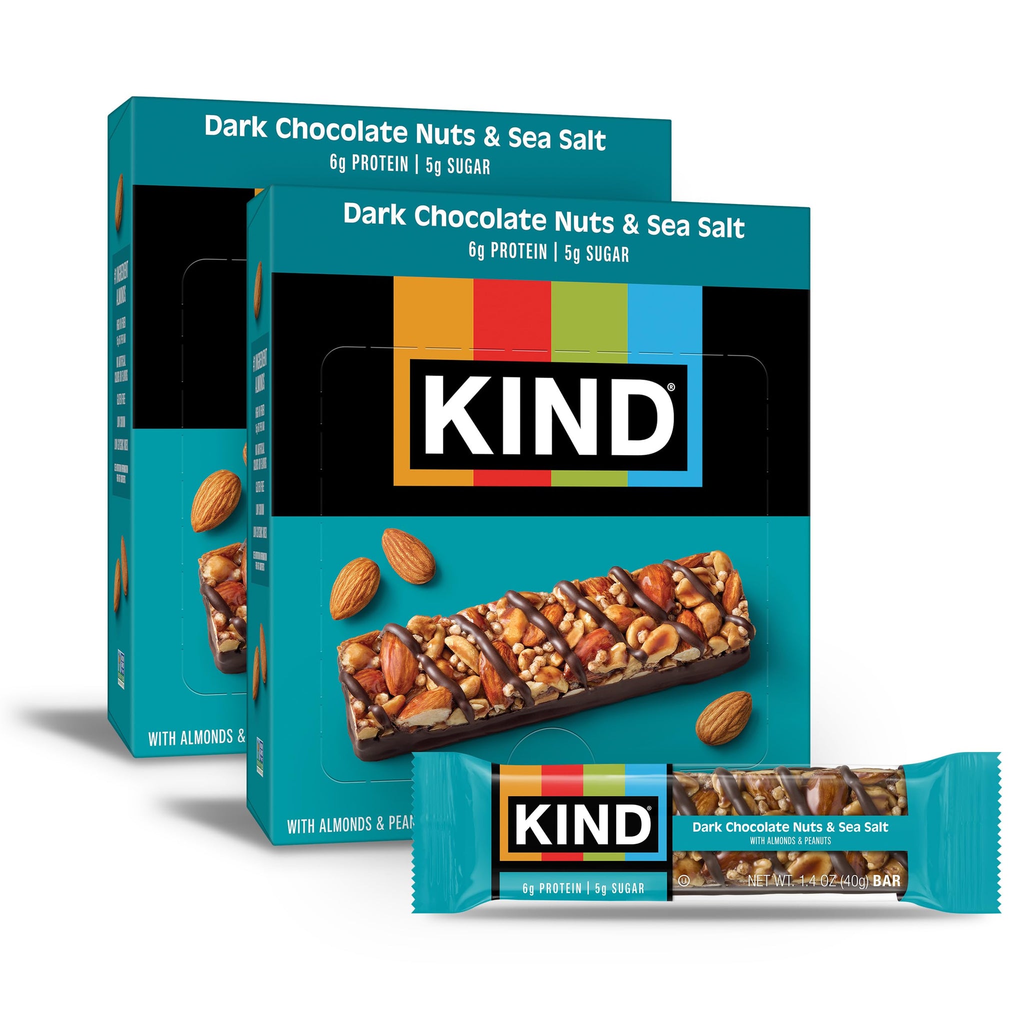 KIND Healthy Snacks Bars, Dark Chocolate Nuts & Sea Salt, Gluten Free, Low Sugar, High Fiber Snacks, 6g Protein, 24 Count