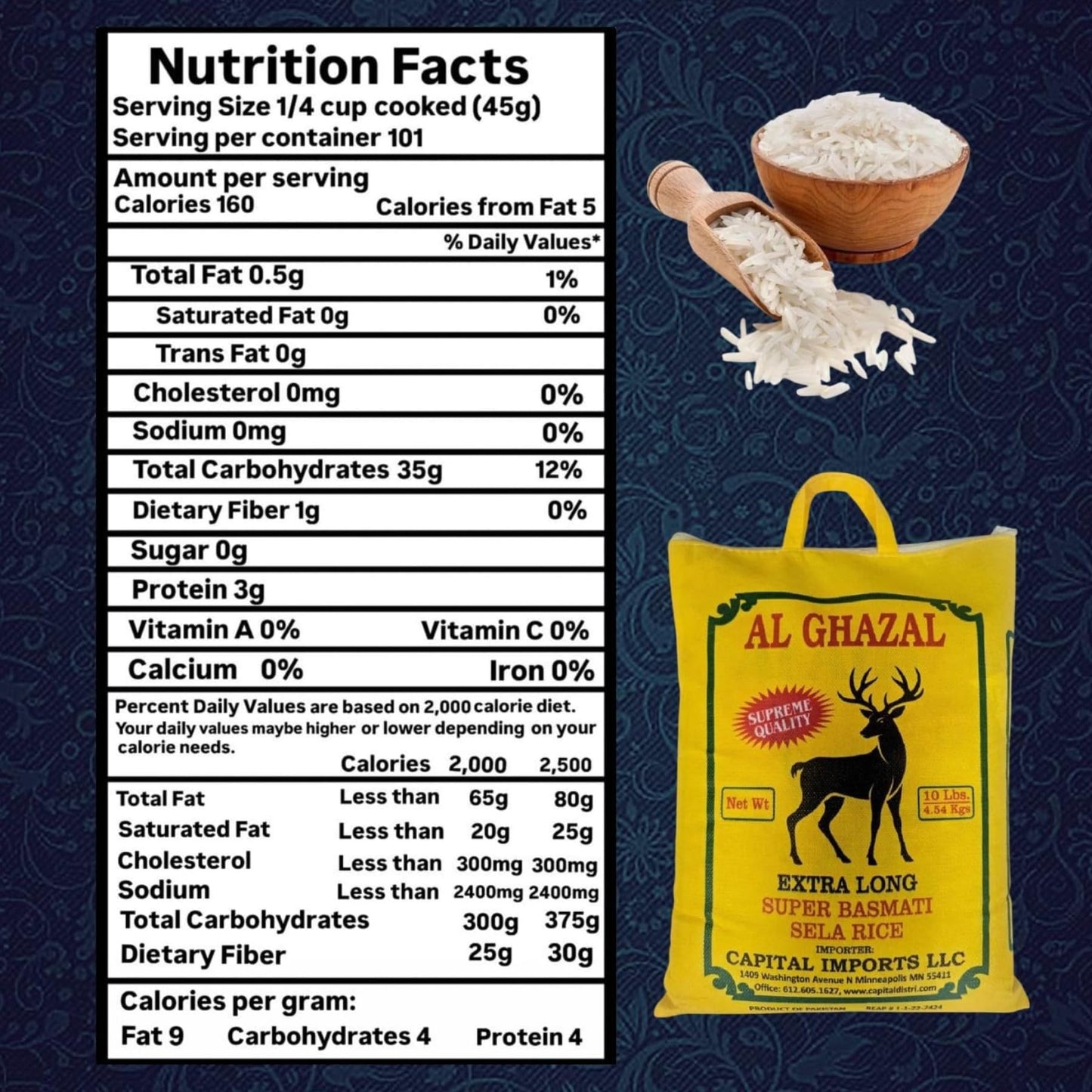 Al Ghazal Extra Long Super Basmati Sela Rice 10 Lbs / 4.54 kg, Non GMO, Extra Long Basmati Rice, White Rice, Vegan Dried Rice, BPA & Gluten Free, Zip Lock Bag, Non Sticky Grain