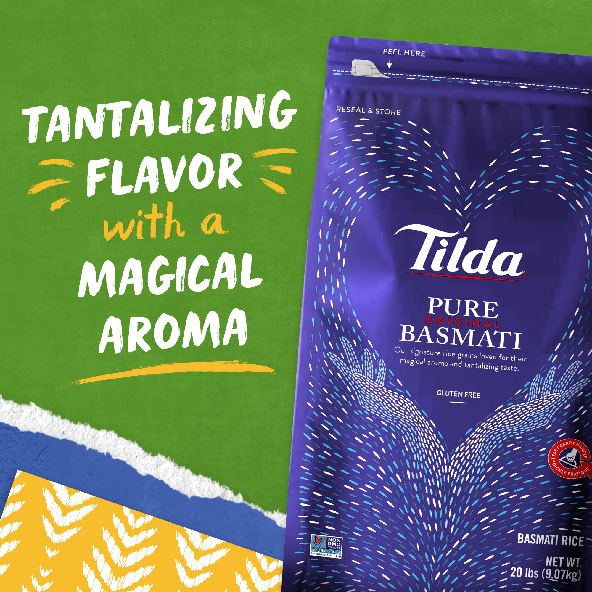 Tilda Pure Basmati Rice, Premium Aromatic and Authentic Rice, Large Resealable Bag, 20-Pound Bag
