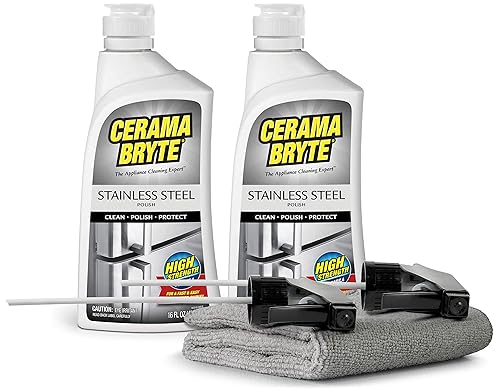 Cerama Bryte Stainless Steel Cleaner for Appliances, Streak-Free Shine and Protection for Refrigerators, Dishwashers, Ovens, and Grills, 16 Fluid