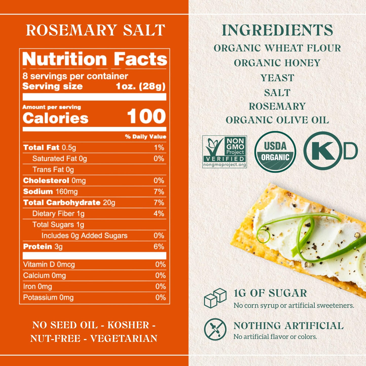 Firehook Rosemary Sea Salt Crackers - Artisan Baked, Craveably Crunchy - Organic, Non-GMO, Kosher - 8 oz Box