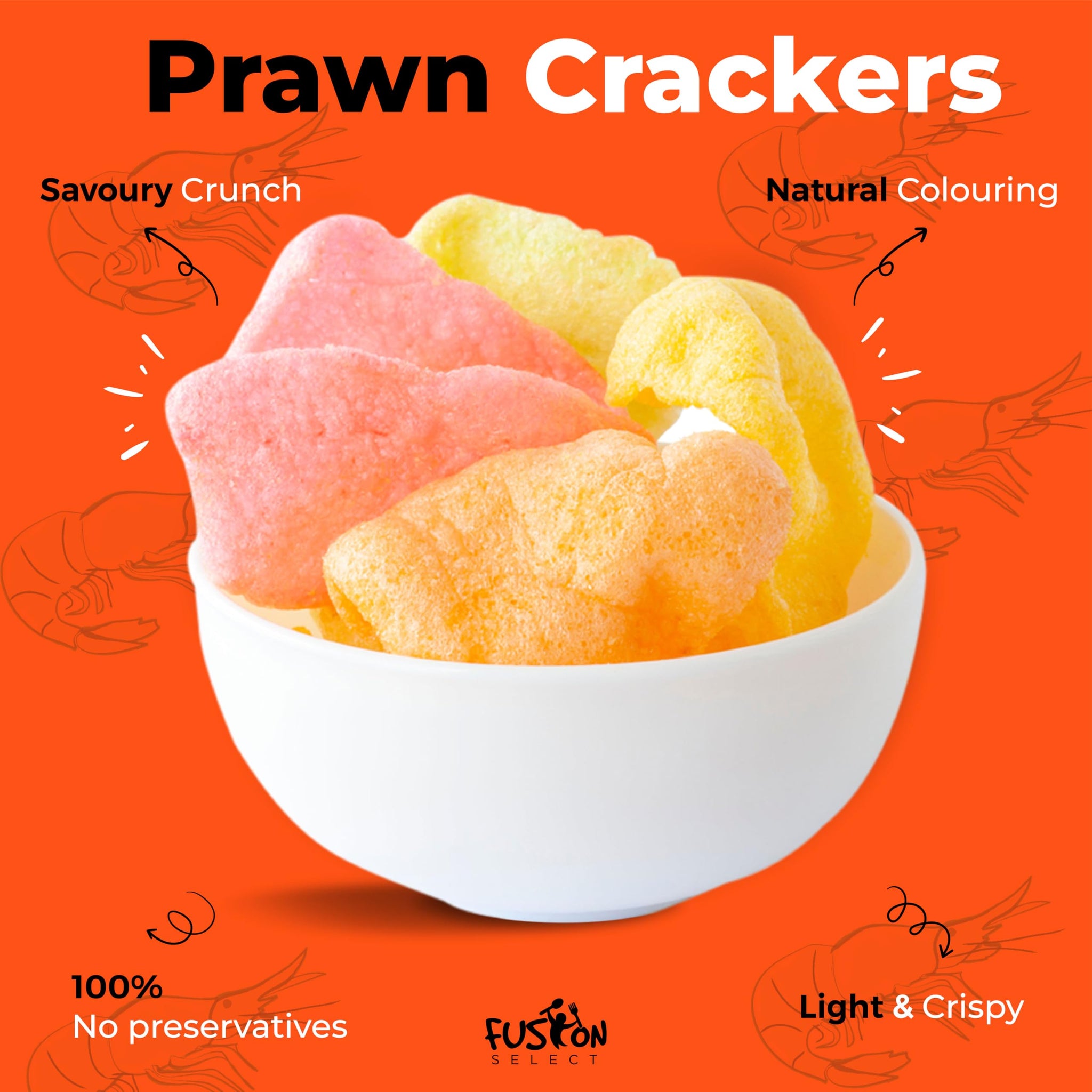 Fusion Select 2 Pk Uncooked Prawn Crackers - Multi-Colored Shrimp Chips for Sharing, Serving Snack Platters at Parties - Dehydrated Seafood Chips