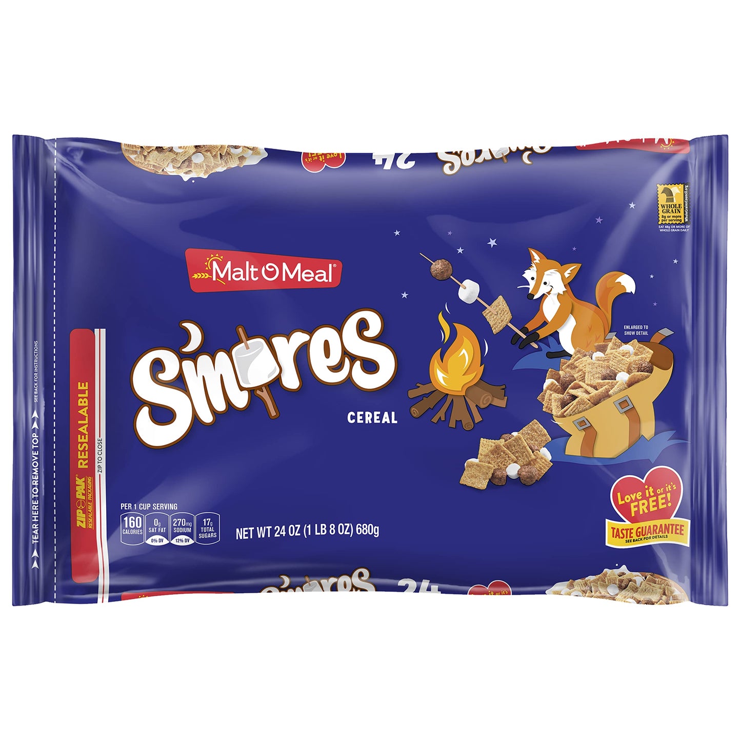 Malt-O-Meal S'mores Kids Breakfast Cereal, Family Size Bulk Bagged Cereal, 24 Ounce - 1 count
