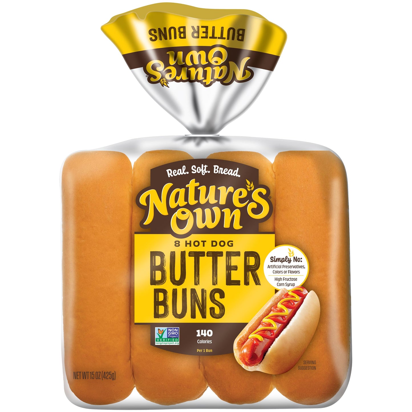 Nature's Own Butter Buns Hot Dog Buns, Non-GMO Hot Dog Buns, 8 Count
