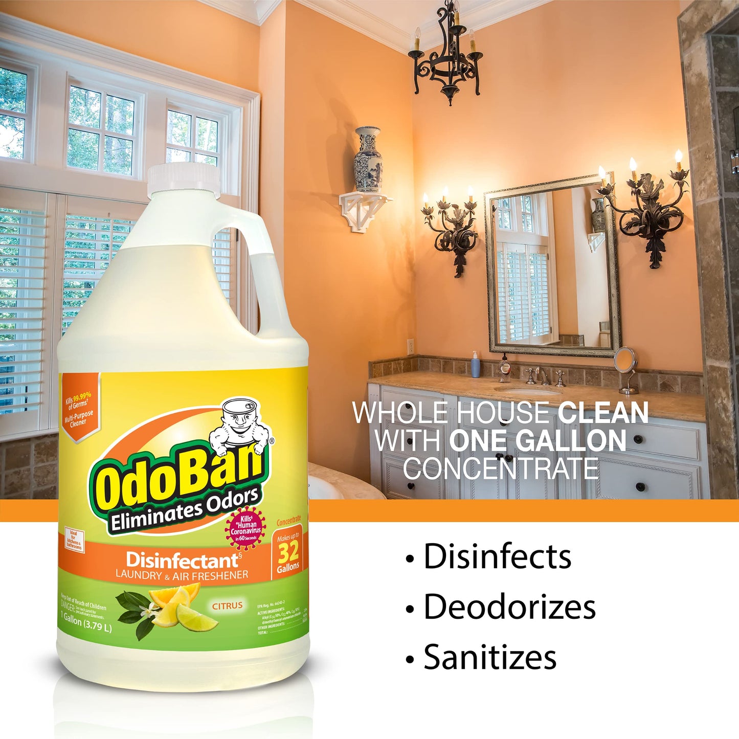 OdoBan Aroma Eliminator Set, Made in the USA, 10 Ounce Natural Oil Real Citrus Orange Air Freshener Spray, 1 Gallon Multipurpose Disinfectant Cleaning
