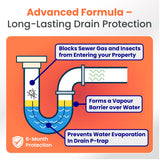 VapourBlock Drain Sealer Liquid & Trap Primer for Unused & Dry Drains, Citrus-Based, Blocks Sewer Gas Odors & Stops P-Trap Evaporation in Cabins
