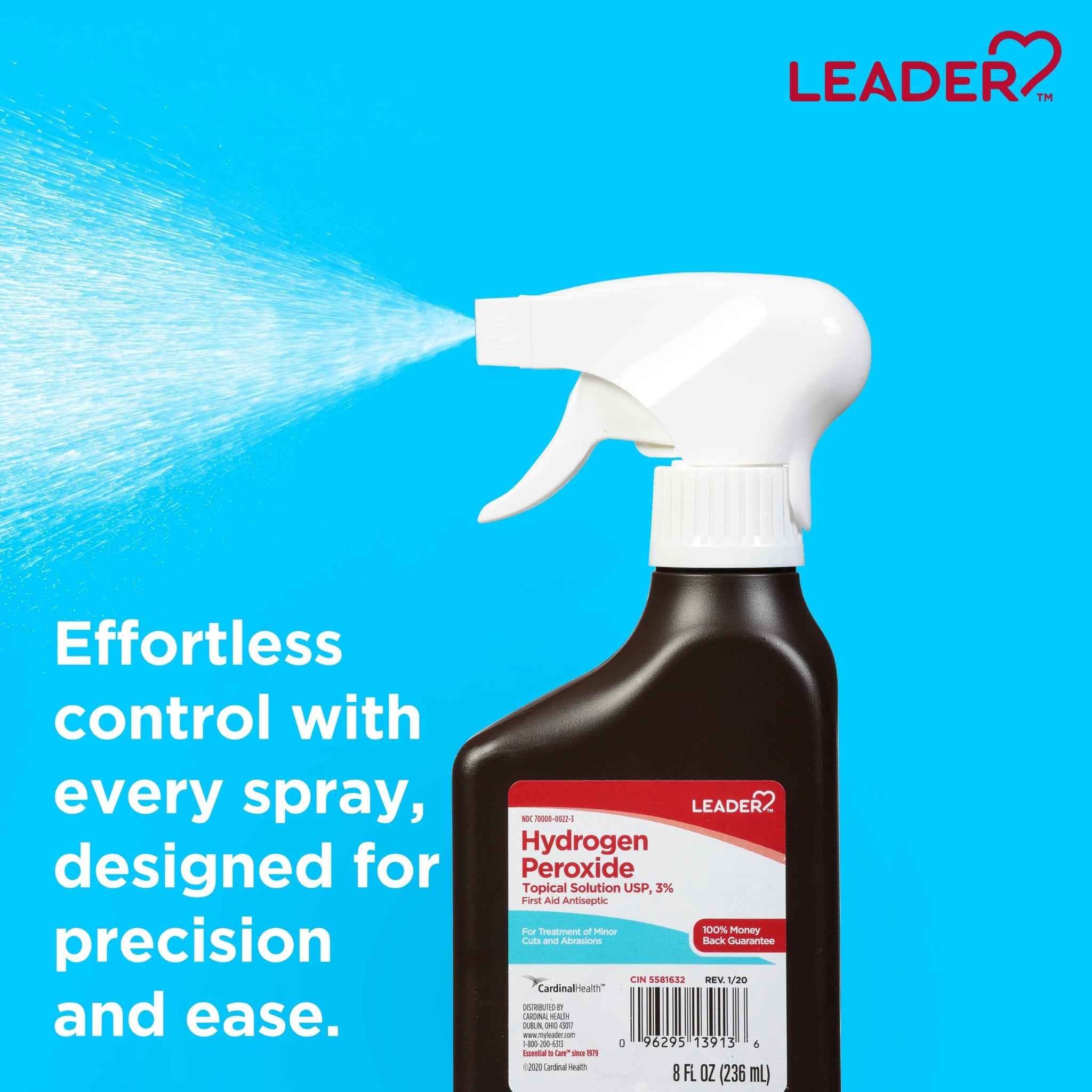 LEADER Hydrogen Peroxide Spray Bottle First Aid Antiseptic 3% Solution - Multi-Purpose Cleaner, Gentle & Effective Disinfectant Spray for Home, Cuts