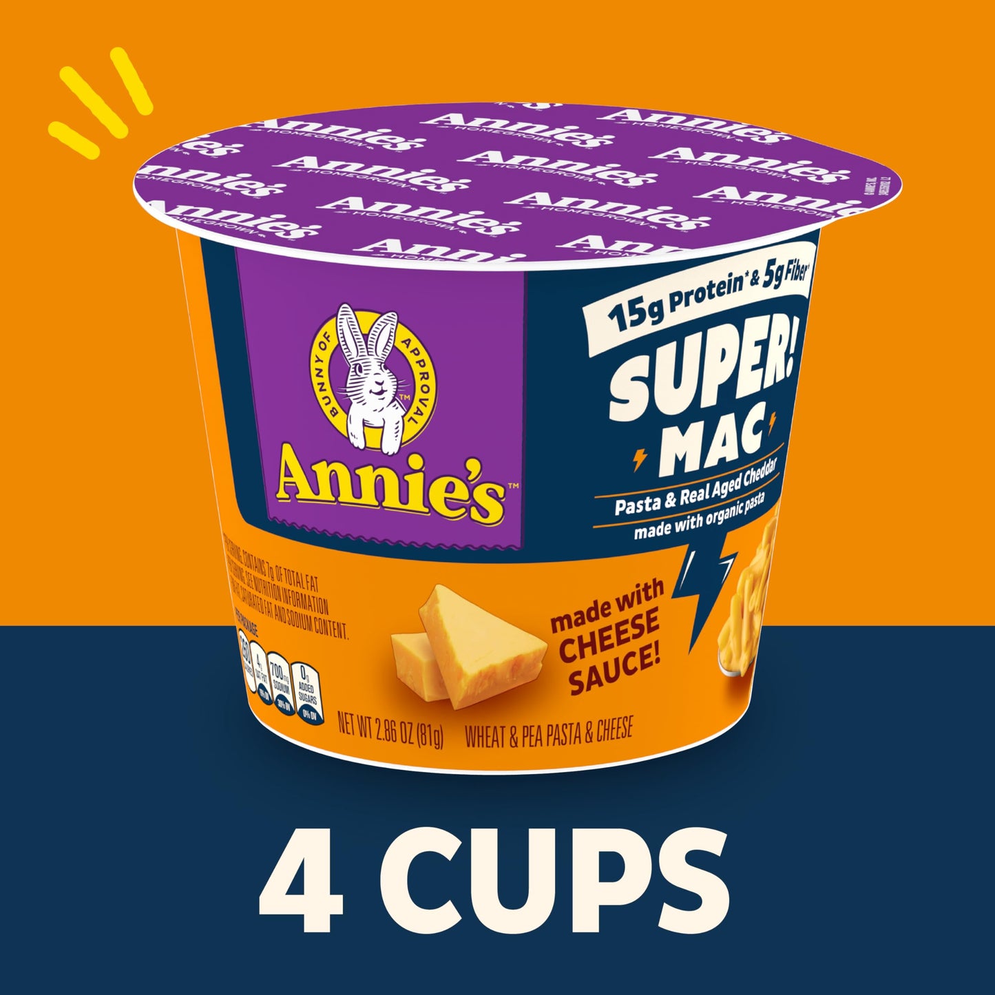 Annie's Super! Mac Microwave Pasta and Real Aged Cheddar Cups, 4 Ct, 11.44 oz