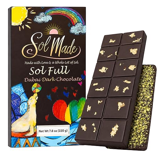 Sol Made Sweets | Handcrafted Artisan Dark Chocolate Bar | Dark Chocolate with Pistachio Cream & Crunchy Kataifi | Gourmet Gift [ 7.8 oz]