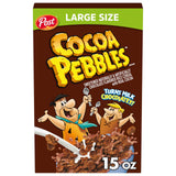 Cocoa Pebbles, Chocolatey Kids Cereal Sweetened Rice Crunch, Large Size, 15 Ounce