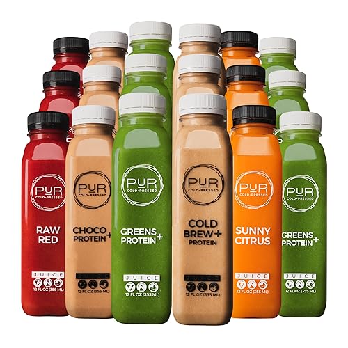 PUR Cold-Pressed Juice - 3-Day Powerhouse Juice Cleanse + Protein - Supports Fullness While Cleansing - Greens, Choco and Cold Brew with Plant-Based