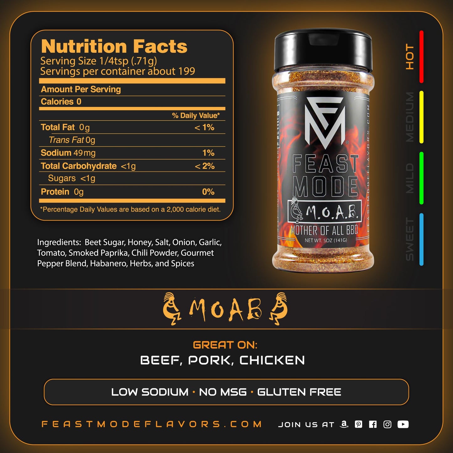 Feast Mode Flavors | Picante Pack | 5 count | 5oz seasonings | meal prep seasoning, low sodium, no msg, gluten free, low calorie, no artificial