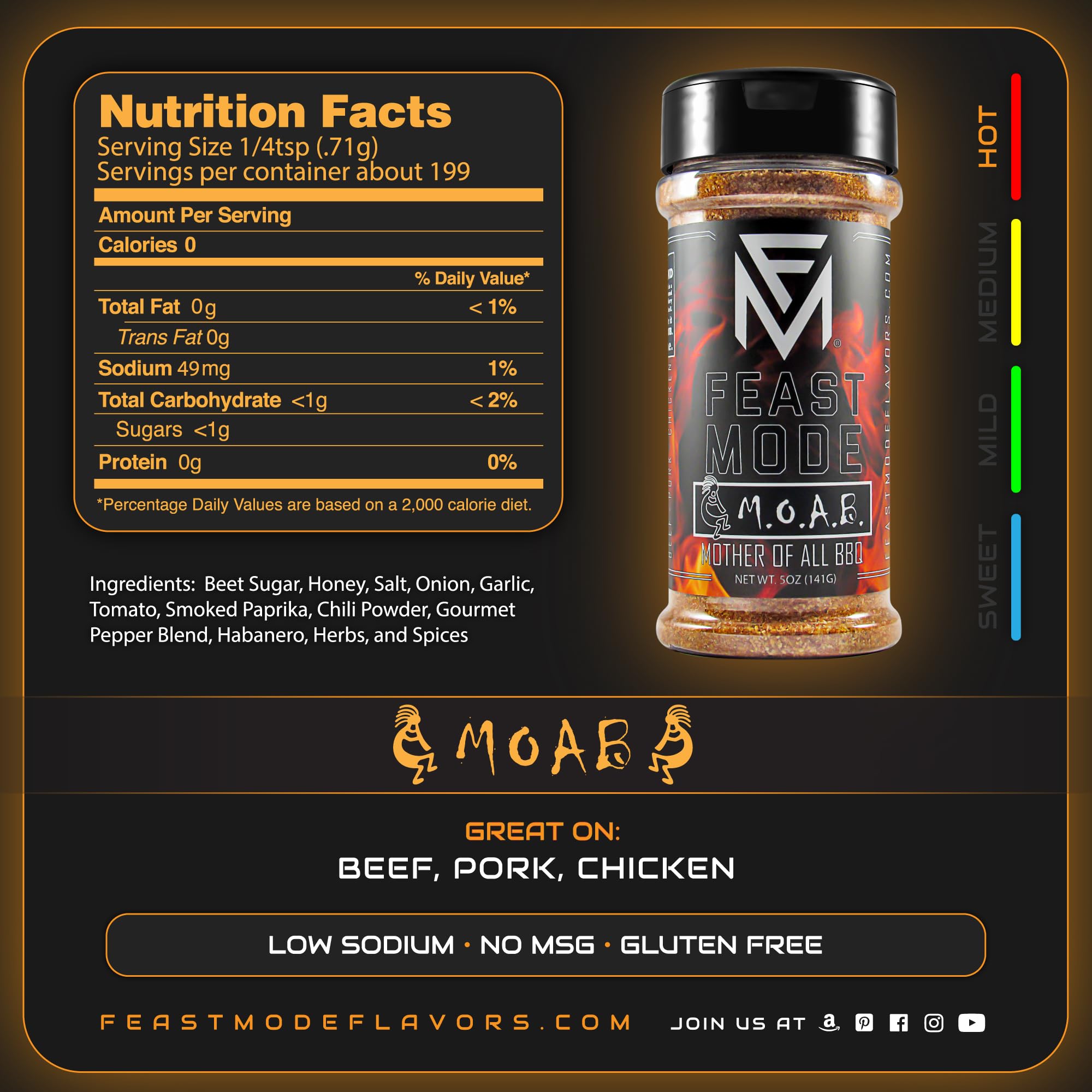 Feast Mode Flavors | Picante Pack | 5 count | 5oz seasonings | meal prep seasoning, low sodium, no msg, gluten free, low calorie, no artificial