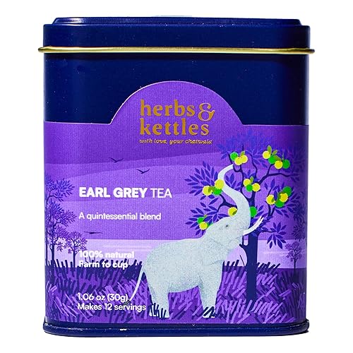 Herbs & Kettles Earl Grey Tea ,1.06 oz | Assam Black Tea Infused with Italian Bergamot Oil | Premium Loose Leaf Earl Grey with Smooth Citrus Aroma