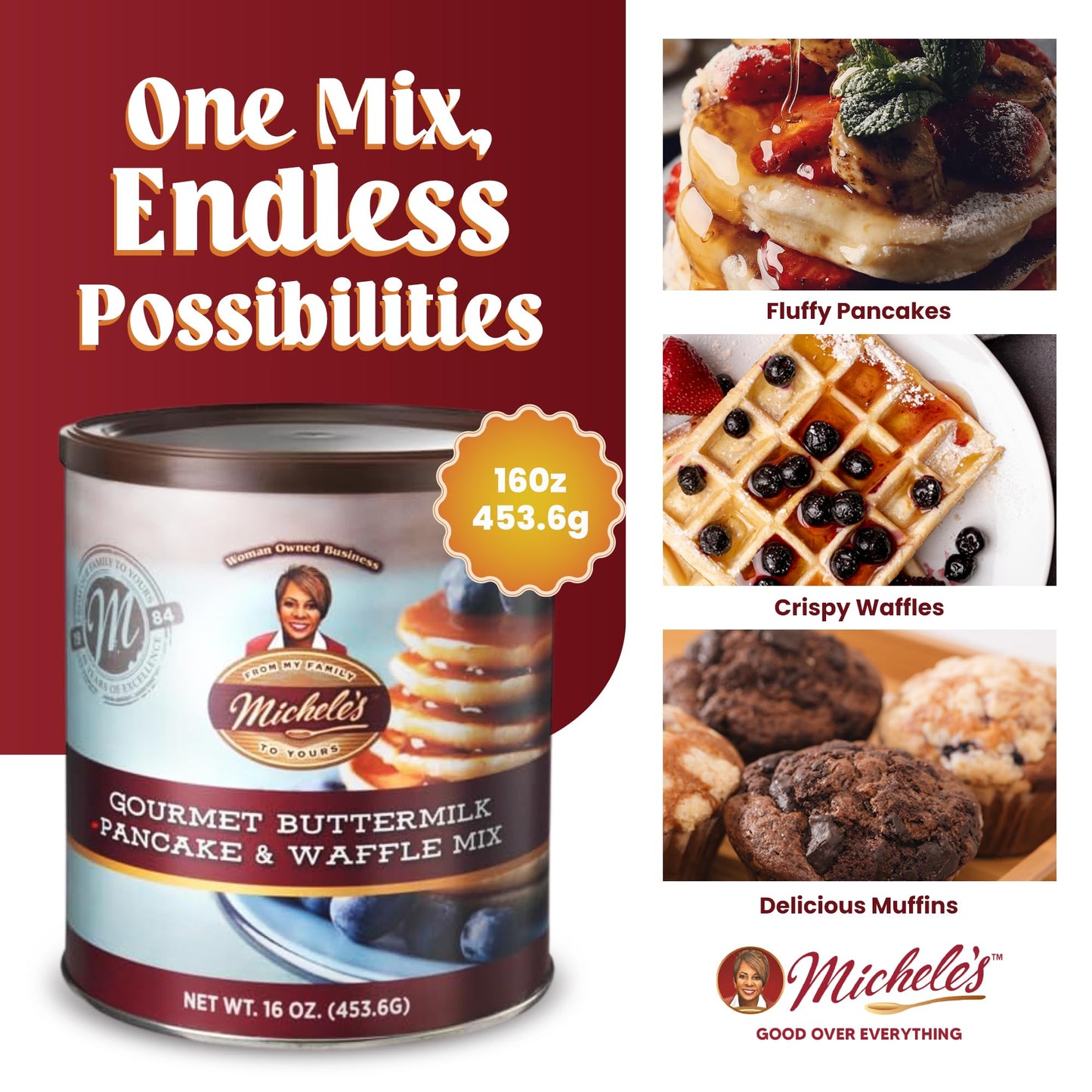 Michele’s Gourmet Buttermilk Waffle and Pancake Mix, 16 oz | Perfect for Mini Pancakes | Just Add Water for Fluffy Pancakes & Waffles | Ideal Gift for Foodies & Breakfast Lovers