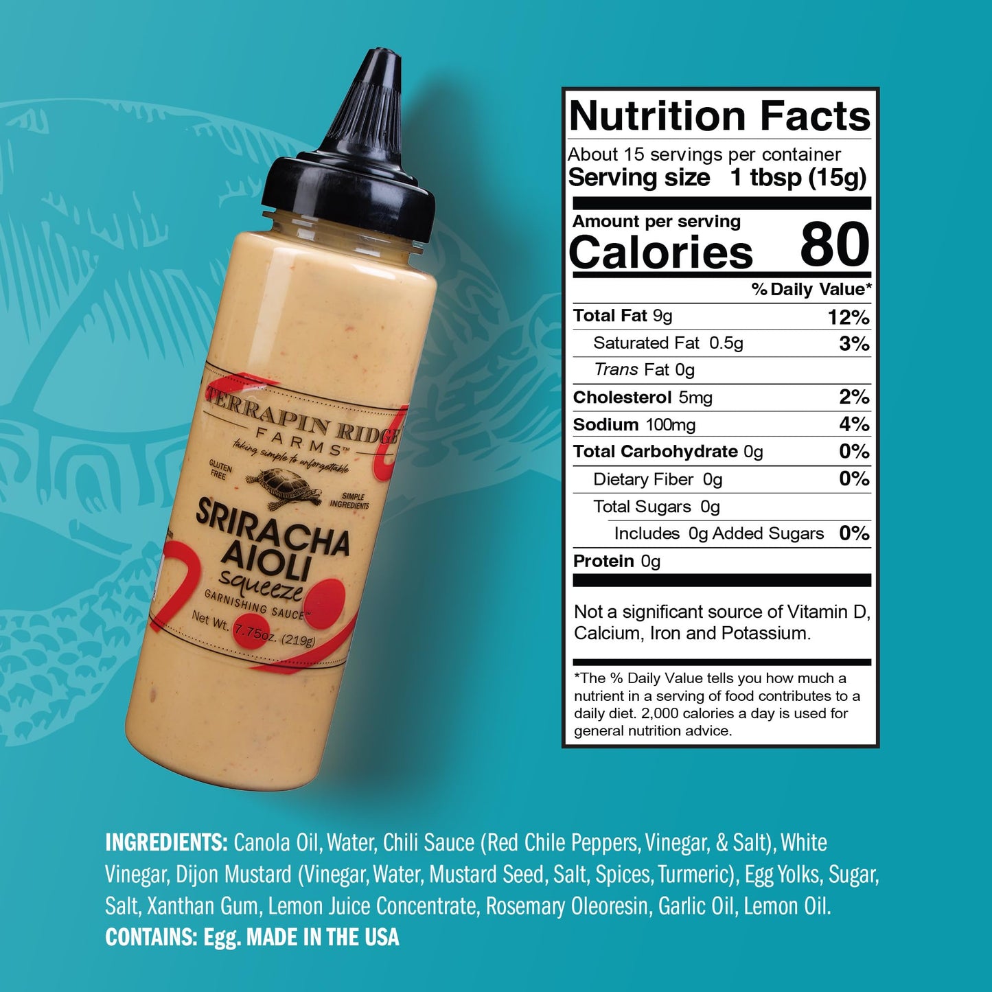 Terrapin Ridge Farms Sriracha Aioli Garnishing Sauce - Creamy with Red Chile Heat & Citrus - Perfect for Deviled Eggs, Sandwiches, and Grilled Meats