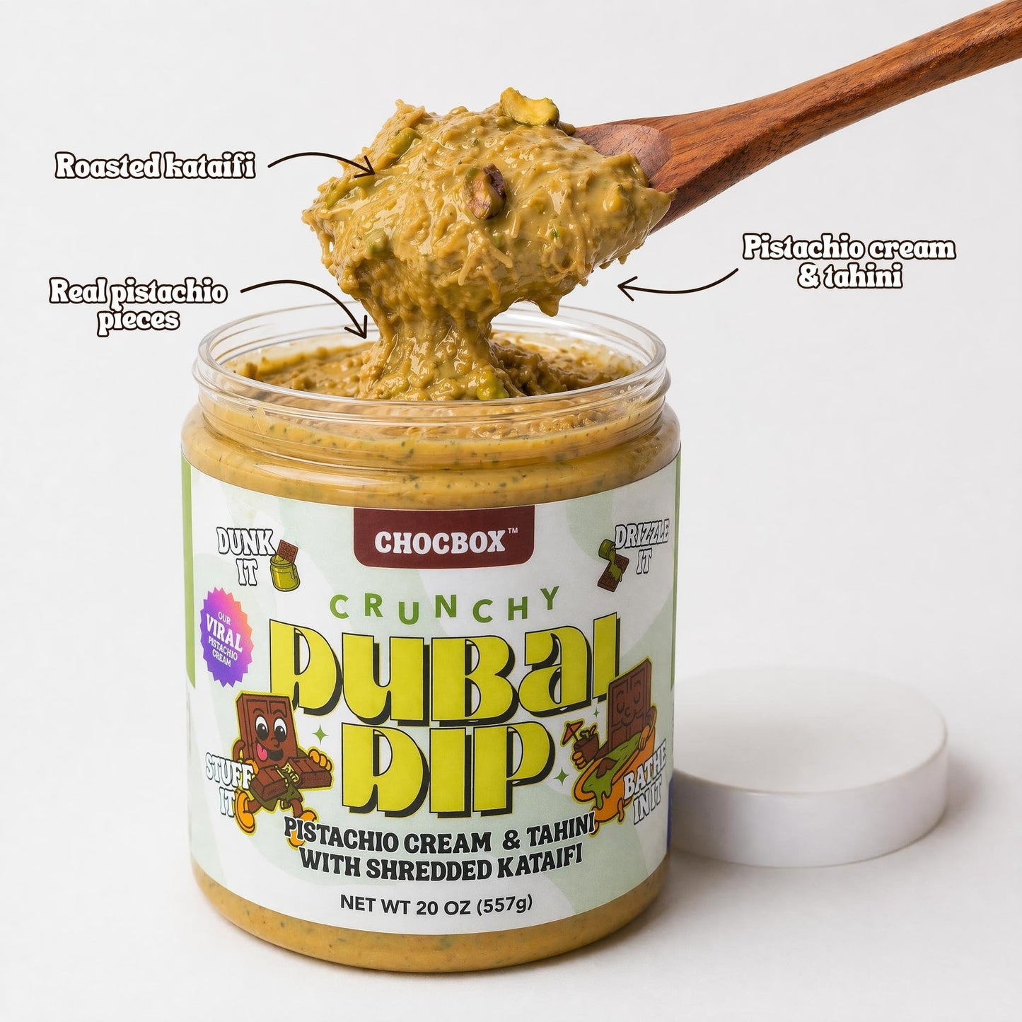 Chocbox Pistachio Cream Spread - Viral Dubai Chocolate Filling with Tahini & Crispy Kataifi - Sweet Savory Dessert Dip - Mother's Day, Gift (20oz)