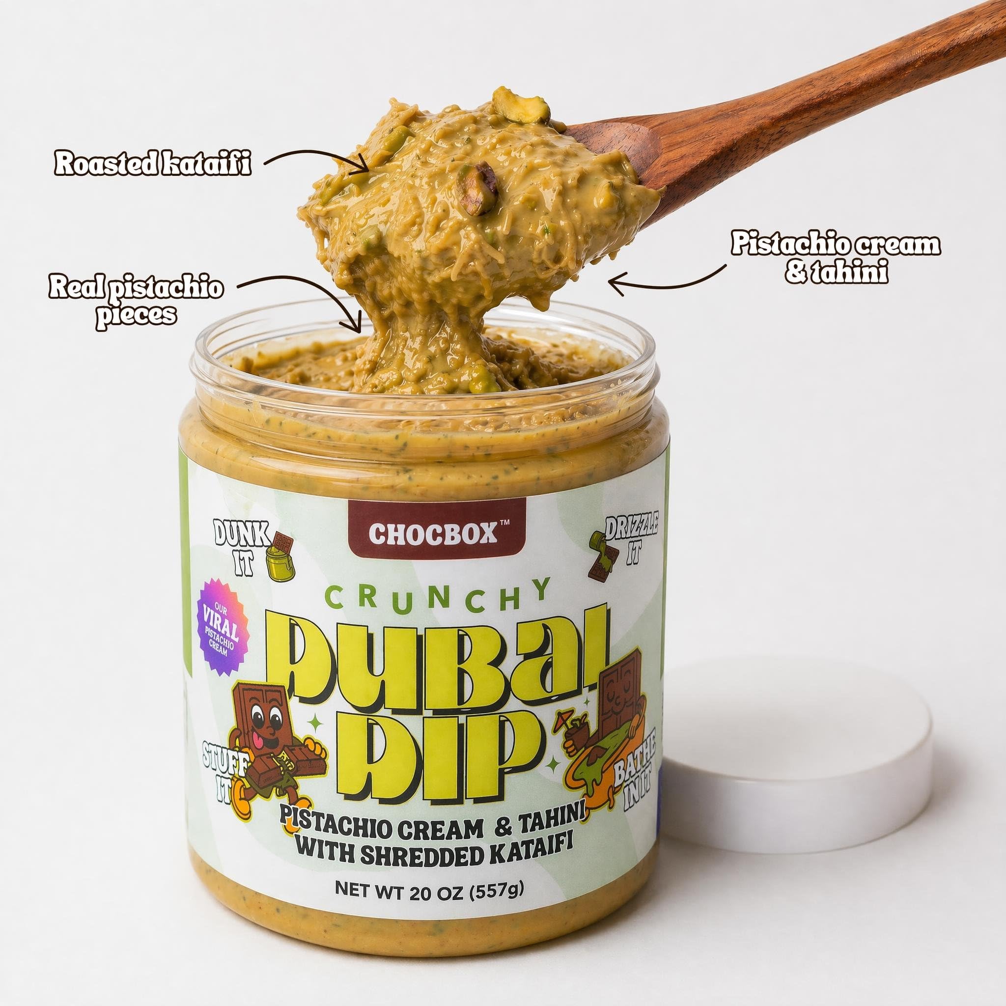 Chocbox Pistachio Cream Spread - Viral Dubai Chocolate Filling with Tahini & Crispy Kataifi - Sweet Savory Dessert Dip - Mother's Day, Gift (20oz)