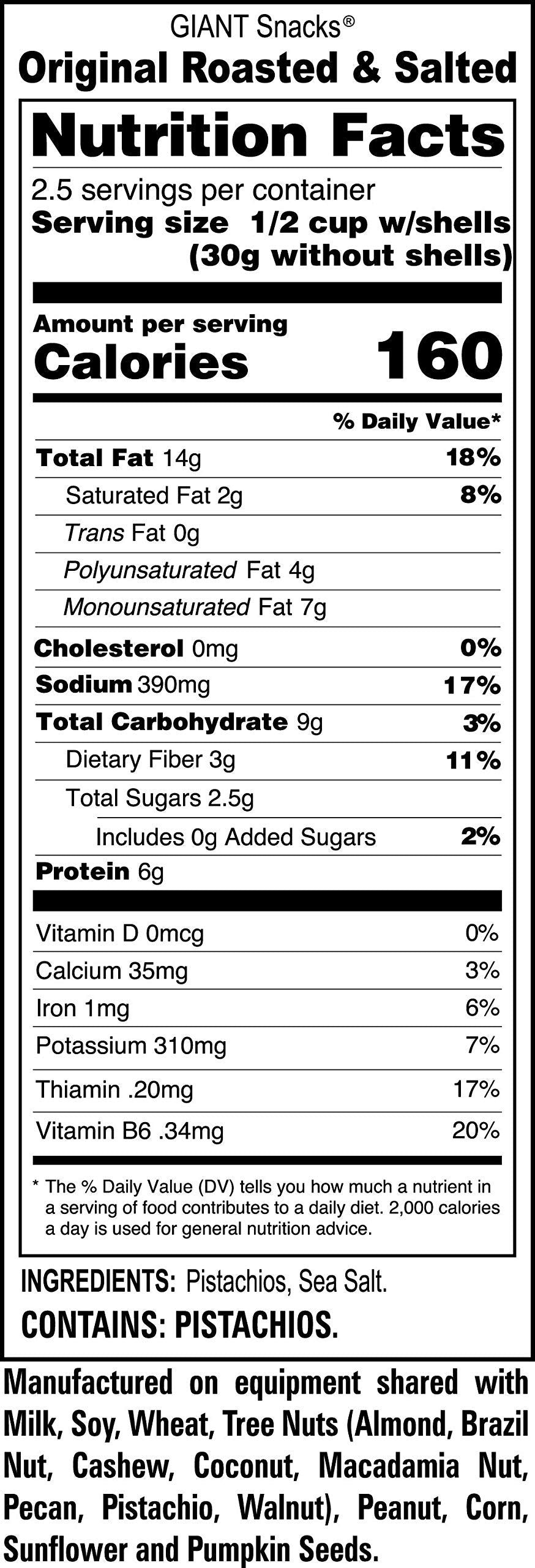GIANTS Original Salted Pistachios - 5 oz. Bags (12 count case)
