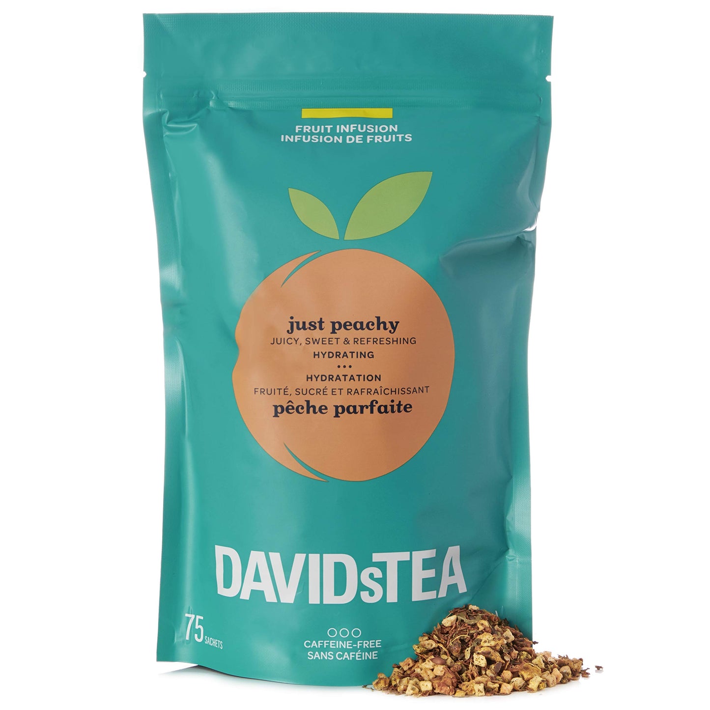 DAVIDsTEA Just Peachy Tea Bags, Premium Herbal Tea with Peach and Apple, Fruity Iced Tea, 75 Tea Sachets Total