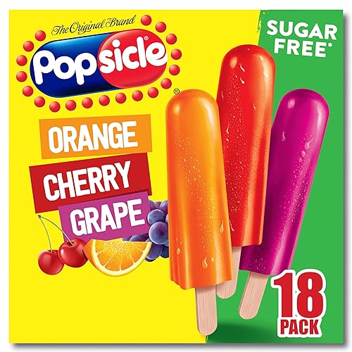 Popsicle Ice Pops Orange Cherry Grape 18 Count For a Frozen Dessert Frozen Ice Pops With only 15 Calories 29.7 oz