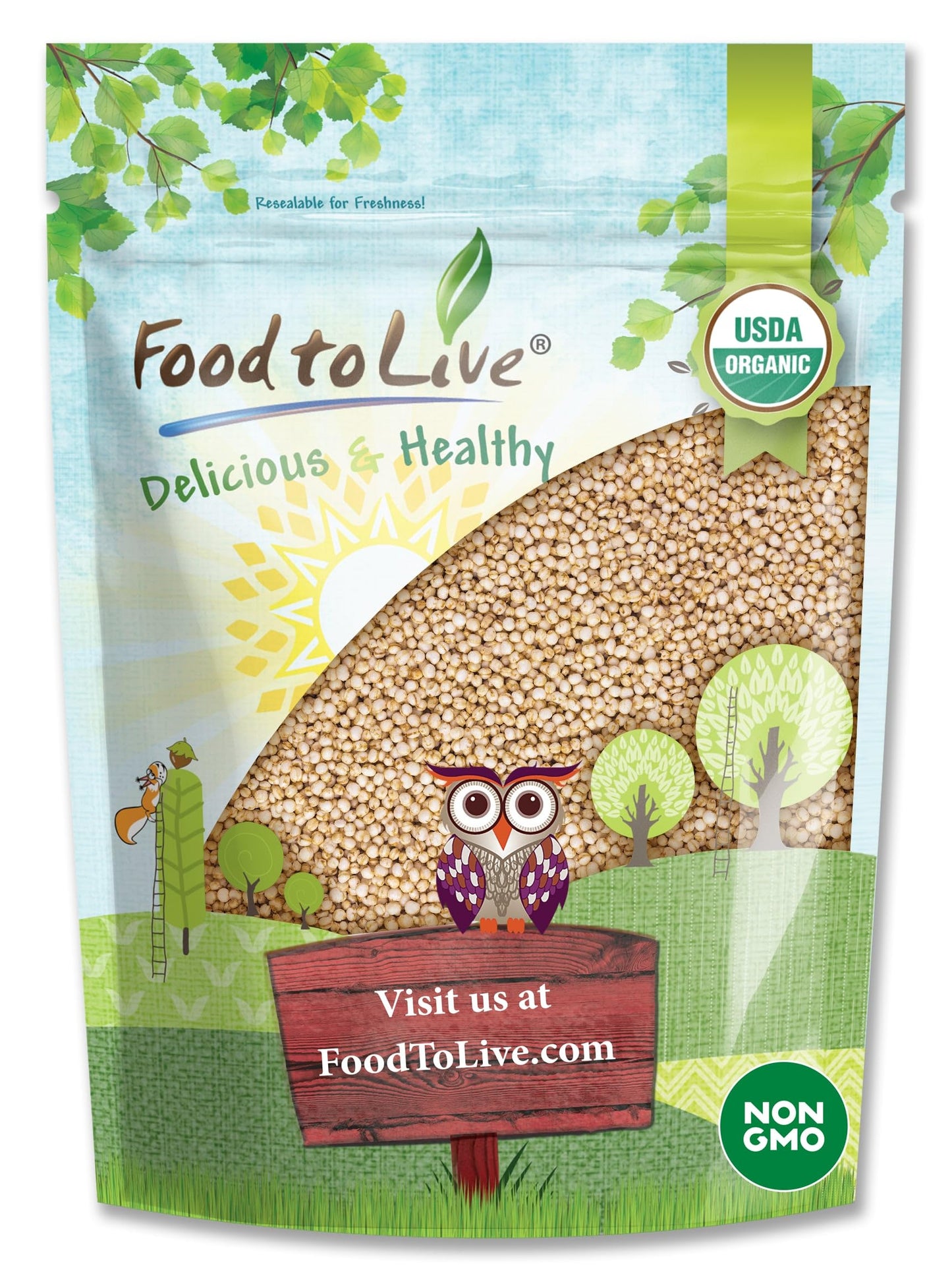 Food to Live Organic Puffed Quinoa, 2 Ounces - Crispy White Quinoa Pop. Non-GMO, Vegan, Kosher, Bulk. Perfect for Breakfast Cereal, Baking, Salads, and Snacks