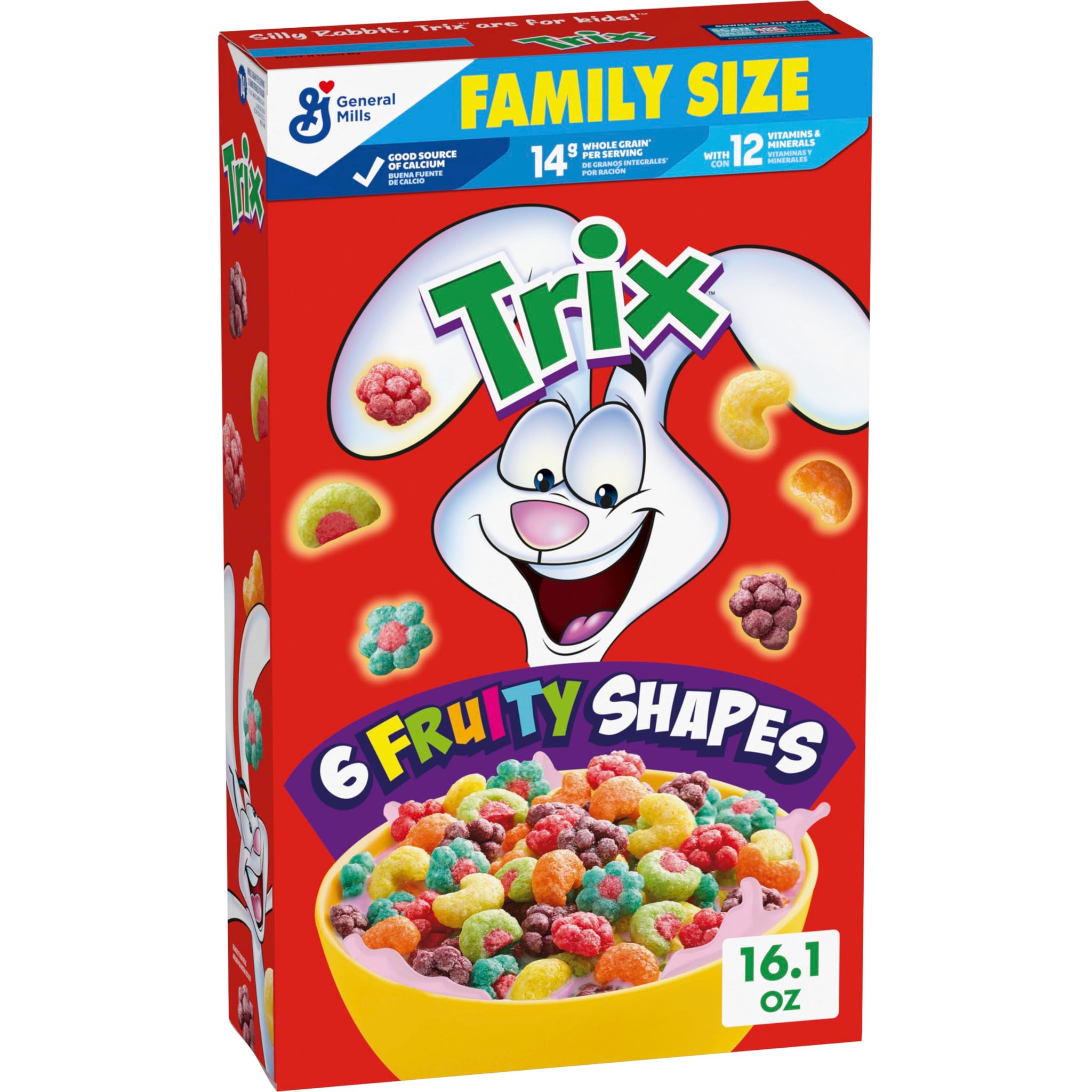 Trix Breakfast Cereal, 6 Fruity Shapes, Made with Whole Grain, Family Size, 16.1 oz