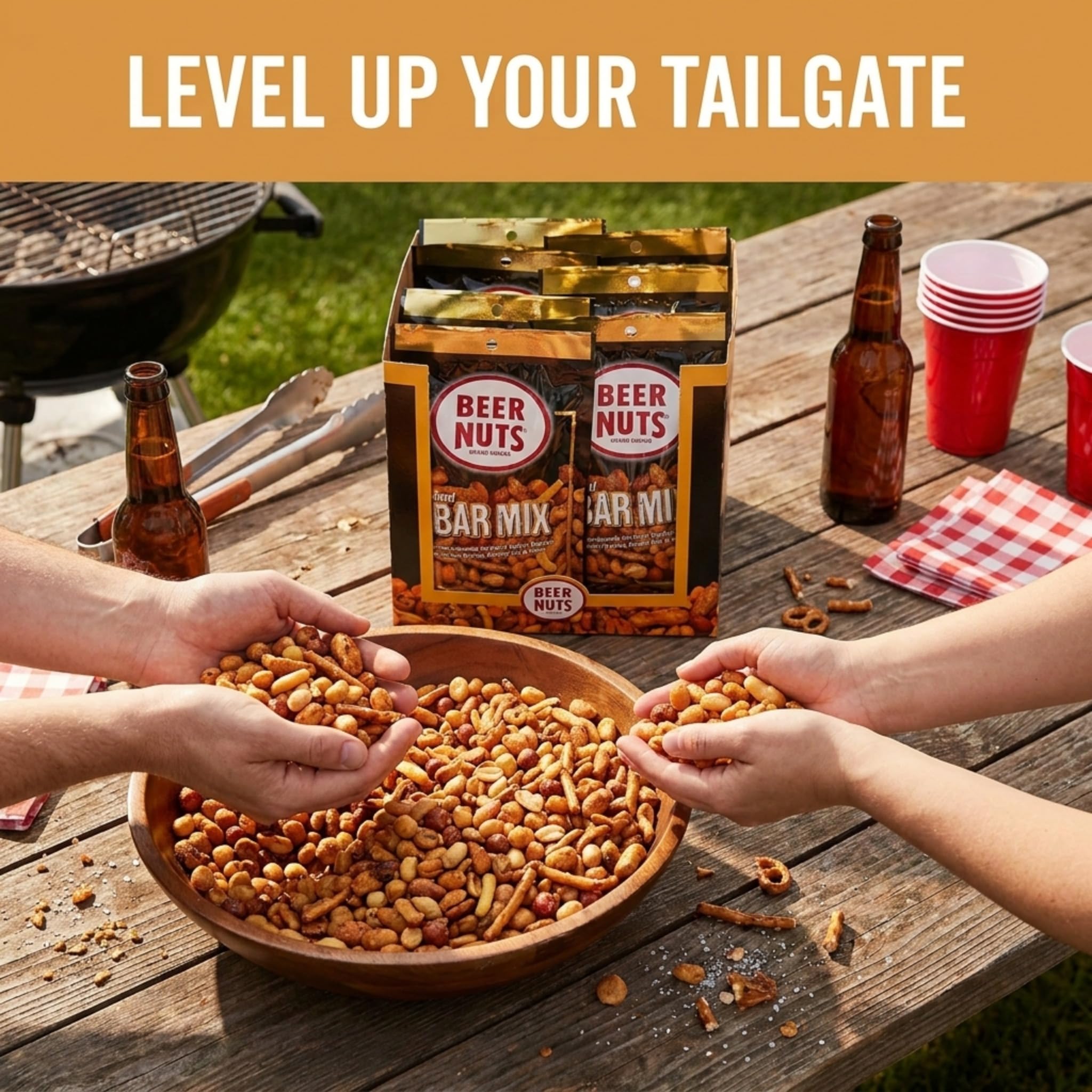 BEER NUTS Original Bar Mix - 12-Count 4oz Single Serve Bags, Pretzels, Cheese Sticks, Sesame Sticks, Roasted Corn Nuts, and Original Peanuts