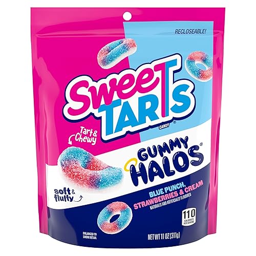 SweeTARTS Halos, Candy, Blue Punch and Strawberries and Cream, Tart and Chewy, Soft and Fluffy, 11 oz