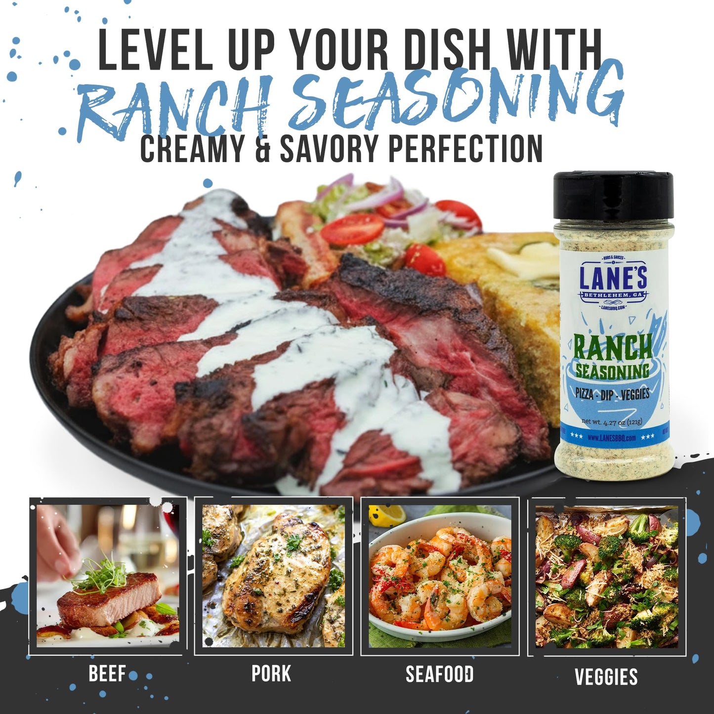 Lane's Ranch Seasoning Powder, 4.27 oz - Versatile Ranch Powder for Wings, Veggies, Popcorn, Dips, Dressing & Pizza - Bold Buttermilk Herb Flavor