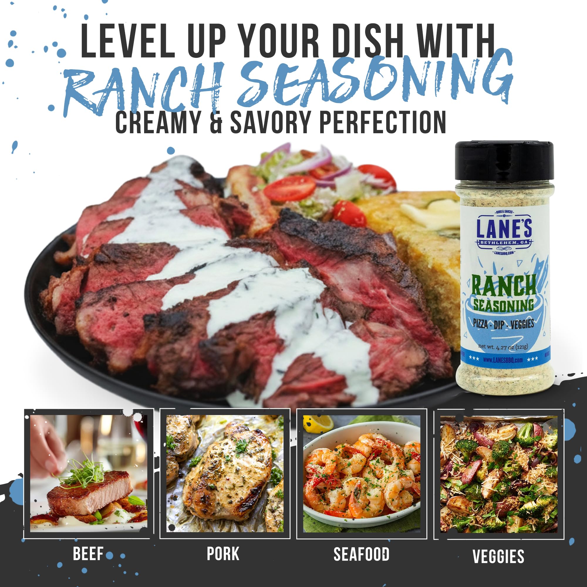 Lane's Ranch Seasoning Powder, 4.27 oz - Versatile Ranch Powder for Wings, Veggies, Popcorn, Dips, Dressing & Pizza - Bold Buttermilk Herb Flavor