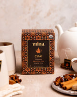 Mina Moroccan Chai, Organic Black Tea Bags, Organic Chai Tea with Cinnamon, Ginger Star Anise, Clove & Cardamom, Chai Latte Hot or Iced, Healthy